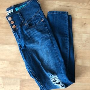 Blue Distressed High Waisted Denim